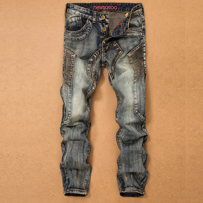 Men's Jeans Splicing Jean Denim Trousers Button Straight Casual Designer Jeans Men Multi-pocket Long Pants High Quality Clothes