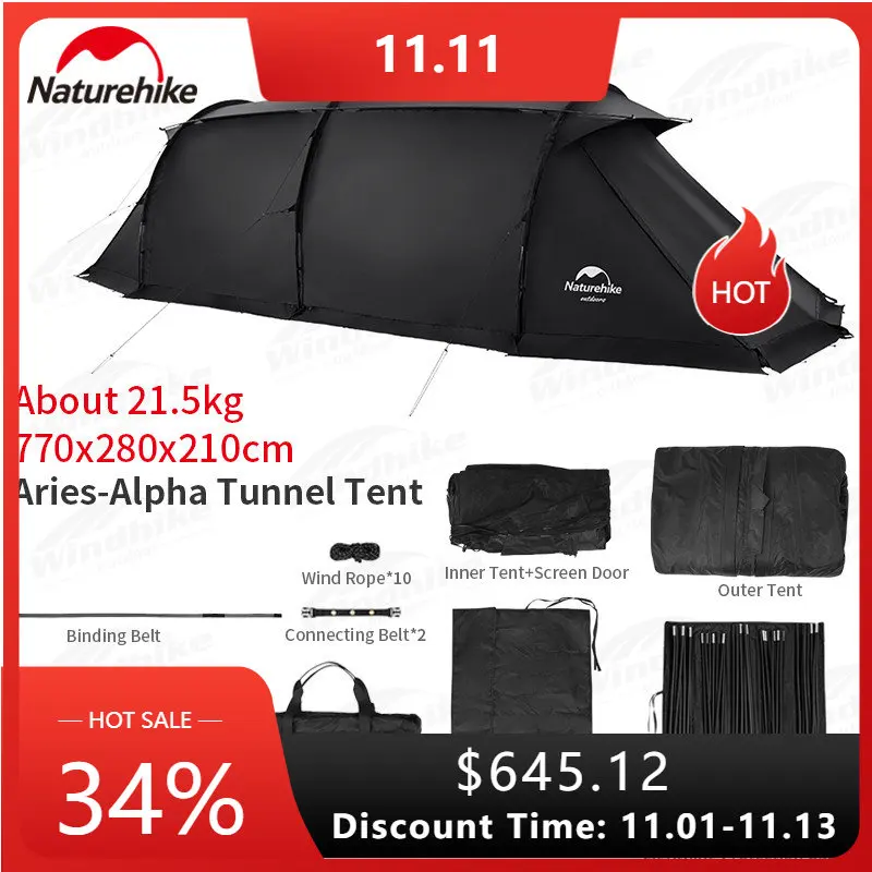 

Naturehike 2023New Black Vinyl Tunnel Tent Upf50+ Shading 4-6 Persons 210T Tent Sun Shelter With Snow Skirt - Aries-Alpha