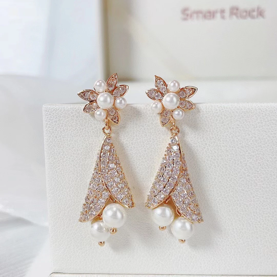 

Women Wind Chimes Drop Earrings Fashion Pearl Element Paved Full White Cubic Zirconia Party Wedding Jewelry Gold,Silver Plate