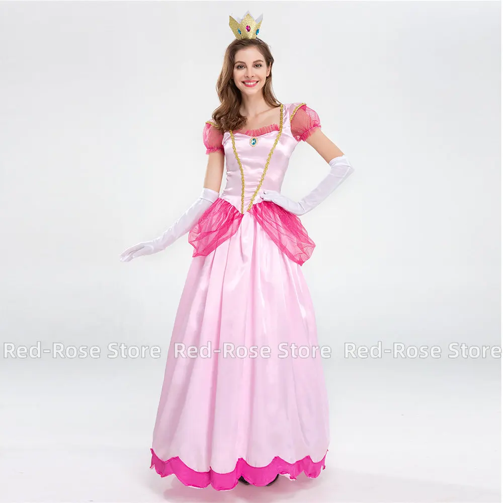 

Взрослый костюм супер Луиджи брата розовый милый Принцесса Персик косплей костюм на Хэллоуин Карнавал фантазия