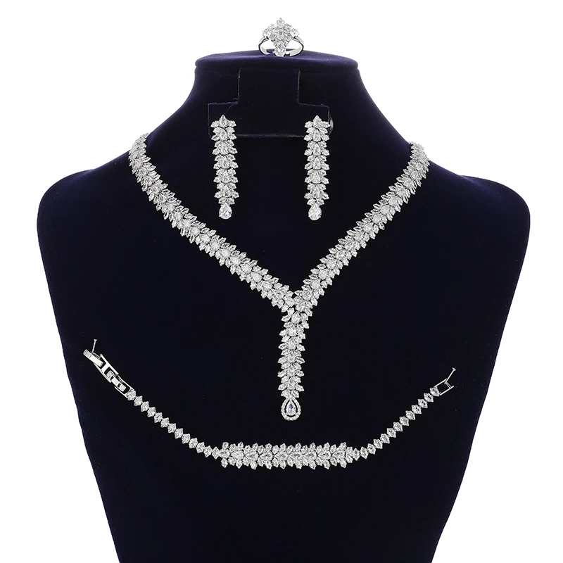 

Комплект ювелирных изделий, новинка, Женский романтический свадебный комплект из колье, браслета, кольца и сережек, BN8128 Bijoux Mariage