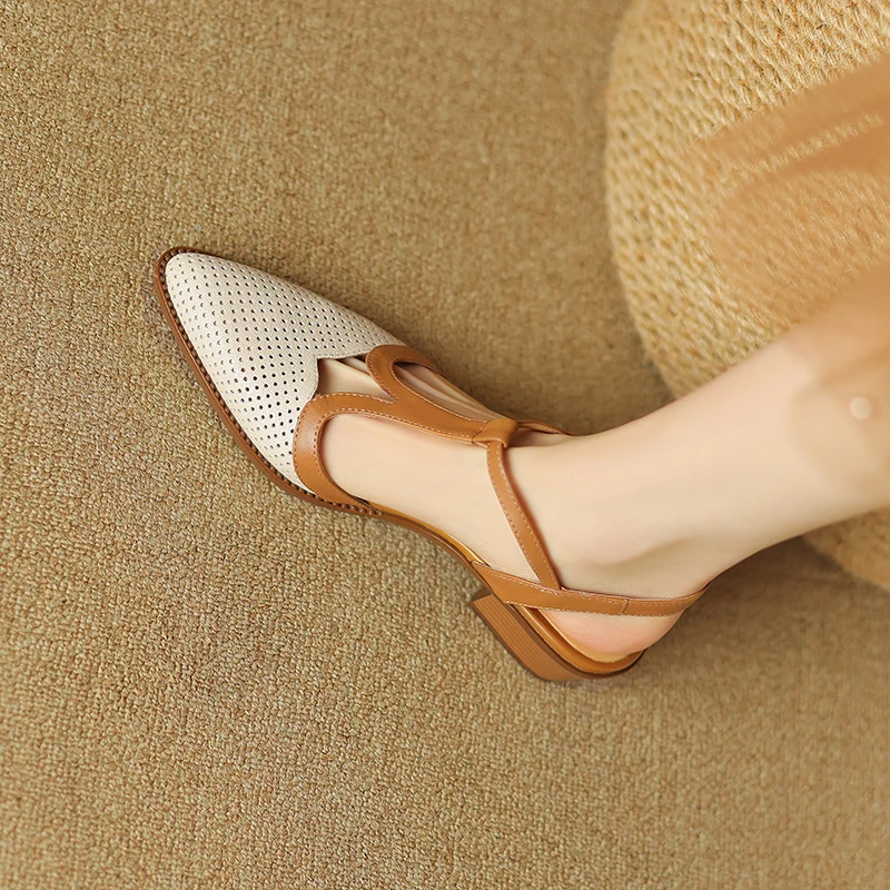 

Summer Women's Sandals, Sheepskin Thong Strap, Back Empty Women's Shoes