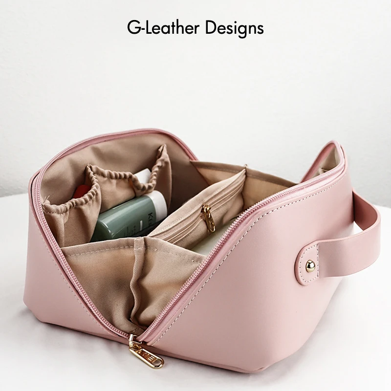 Large Capacity Travel Cosmetic Bag Vegan Leather Makeup Pouch Women Waterproof Bathroom Washbag Toiletry Kit Personalized