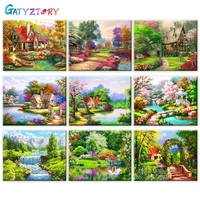 gatyztory painting by number bridge and house kits for adults handpainted diy frame picture by number landscape home decoration