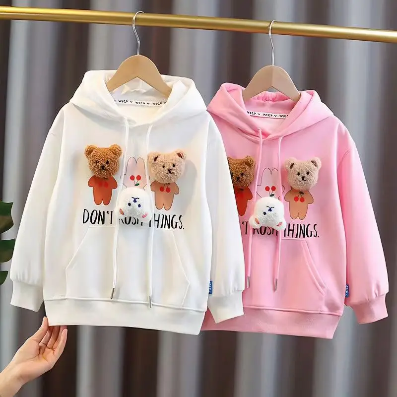 

Демисезонная Детская толстовка с длинными рукавами, толстовка с мультяшными буквами для малышей, тонкие топы с капюшоном для девочек, детская Повседневная Толстовка