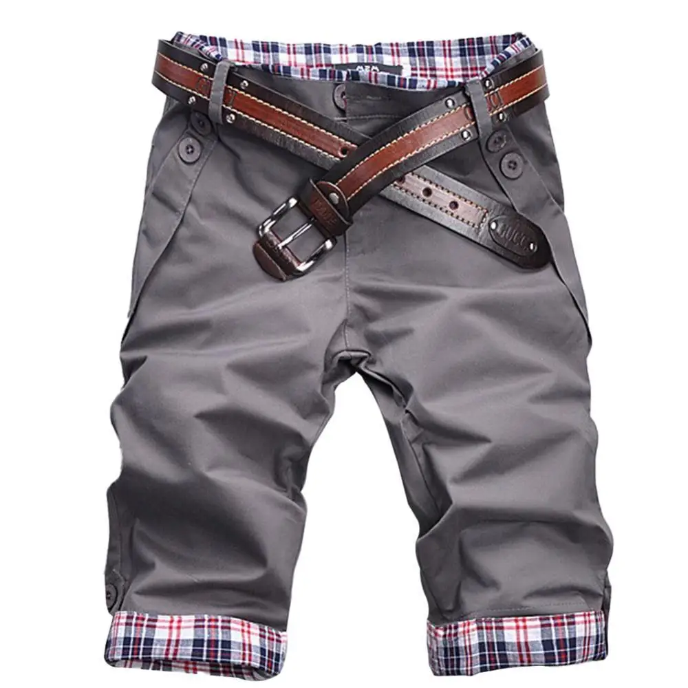 Hot Sale Men Casual Summer Plaid Patchwork Pockets Buttons Fifth Pants Loose Beach Shorts Male Summer Sport Bottoms Clothing