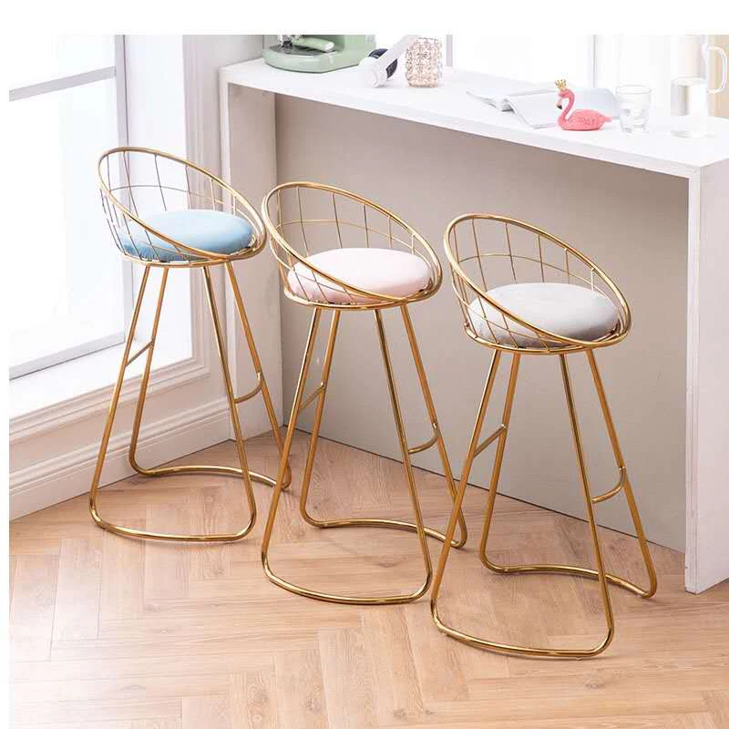 

Bar stool modern wrought iron household furniture simple high stools Nordic backrest chairs makeup ins soft bag dressing chair