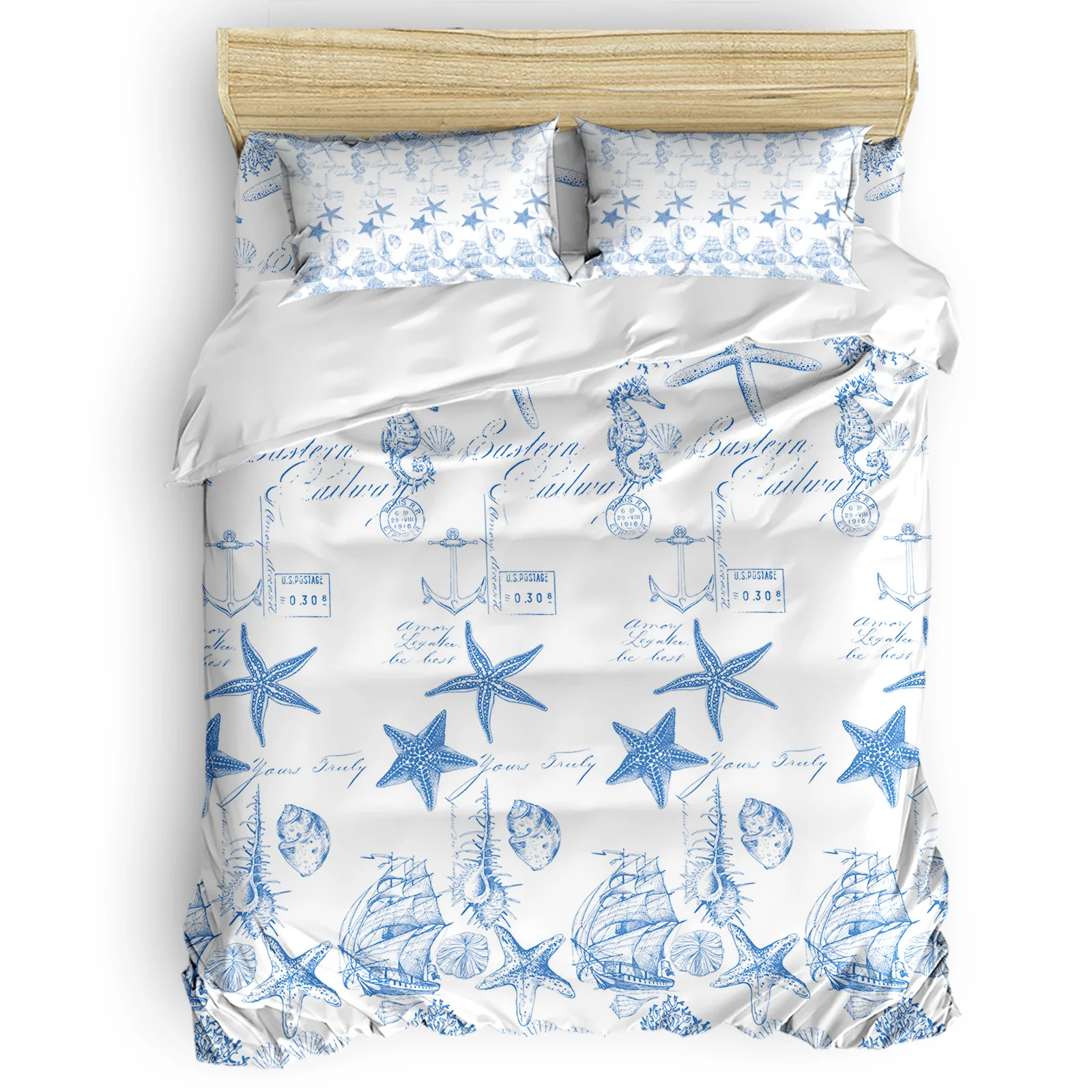 

Blue Ocean Starfish Shell Coral Vessel Texture Comfortable Household Goods Bedroom Bed Luxury Duvet Cover 2/3/4 Pieces