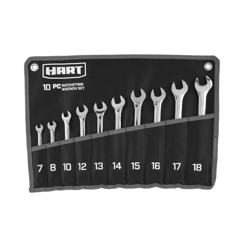 

10 Piece MM Ratcheting Wrench Set with Tool Pouch, Chrome Vanadium