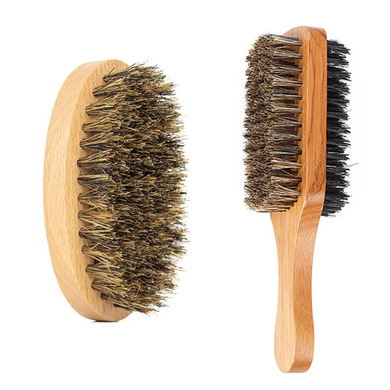

Two-sided Boar Bristle Men's Shaving Brush Portable Barber Natural Beech Beard Brushes Comb for Facial Cleaning Mustache Tools
