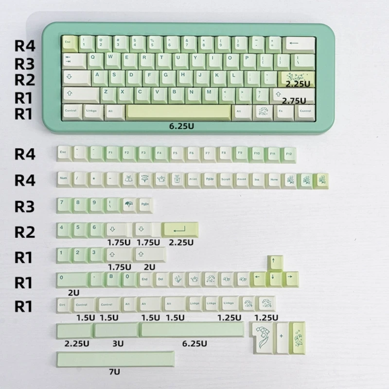 

Набор колпачков для ключей GinkgoTheme Green Keycaps для 143 клавиш CherryProfile и Oil-Resist P8DC