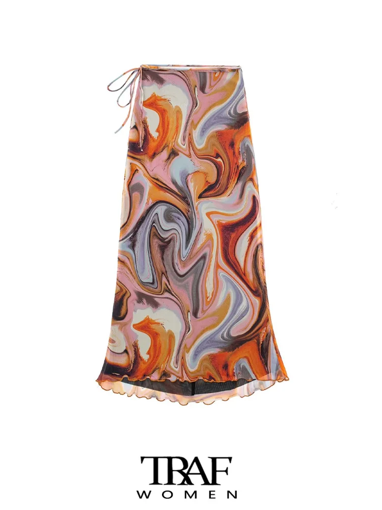 

Юбка-миди из фатина с контрастной подкладкой и высокой талией