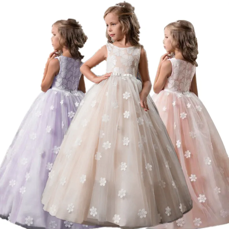

Элегантное платье для больших девочек, платье принцессы подружки невесты с цветами, детское длинное платье, карнавальный костюм, костюм для...