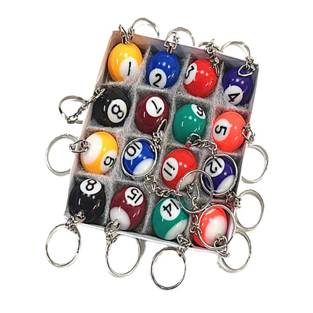 

16Pcs Billiard Ball KeyChain Snooker Ball Key Rings Snooker Cue 25mm Resin Ball Jewelry Gift For Men Women 2023 New