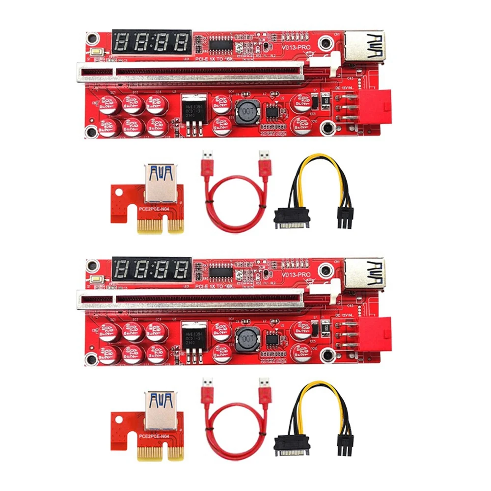 

2Pcs V013 Pro PCIE Riser Card PCI Express X1 to X16 Riser Video Card SATA Power Cable USB 3.0 Cable for Mining Miner