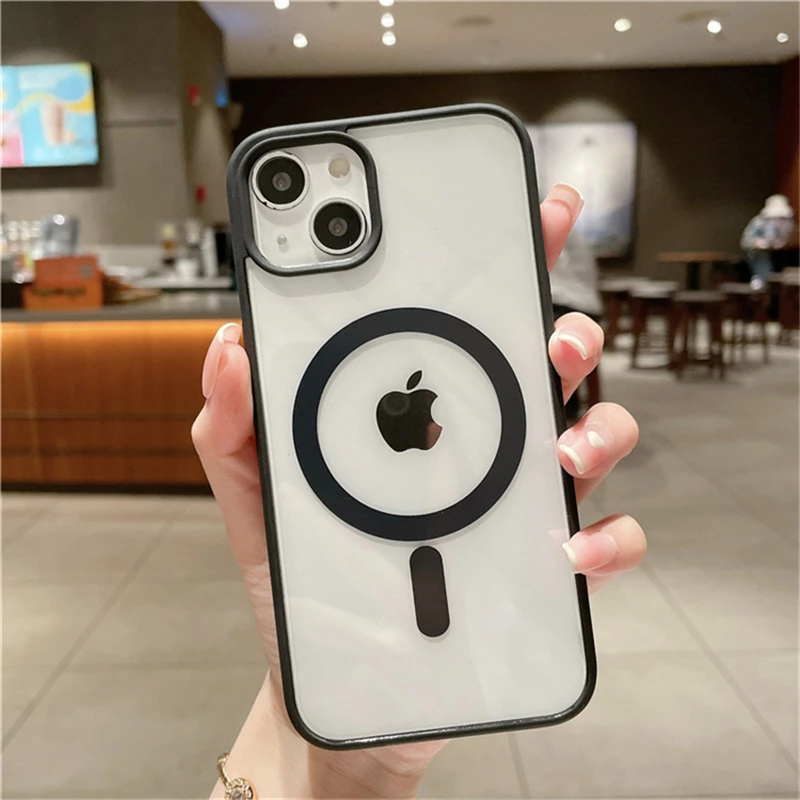 

Роскошный прозрачный противоударный Магнитный чехол Magsafe для iPhone 13, 12, 11 Pro Max Mini, Жесткий Чехол из поликарбоната с силиконовой рамкой