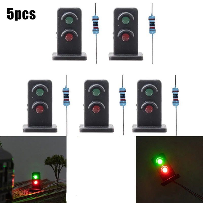 

5Pcs 2 Aspects Model Railroad LED Dwarf Signals HO Scale 2 Lights Block Signal Lamp Street Light Layout Garden Decoration