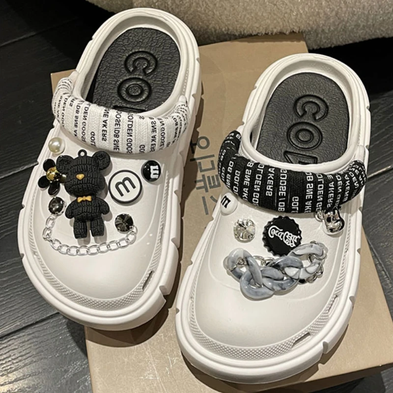 

Женские шлепанцы с рисунком, летние сандалии на платформе, пляжные шлепанцы с отверстиями, для улицы, 2023