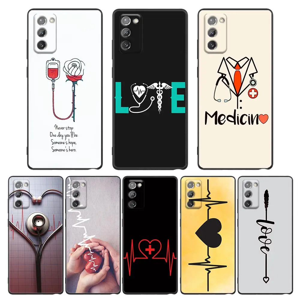 

Phone Case for Samsung Note 20 9 10 8 5G M11 M12 M30s M32 M21 M51 F41 F62 M11 Case Cover Heart and Stethoscop Nurse Love