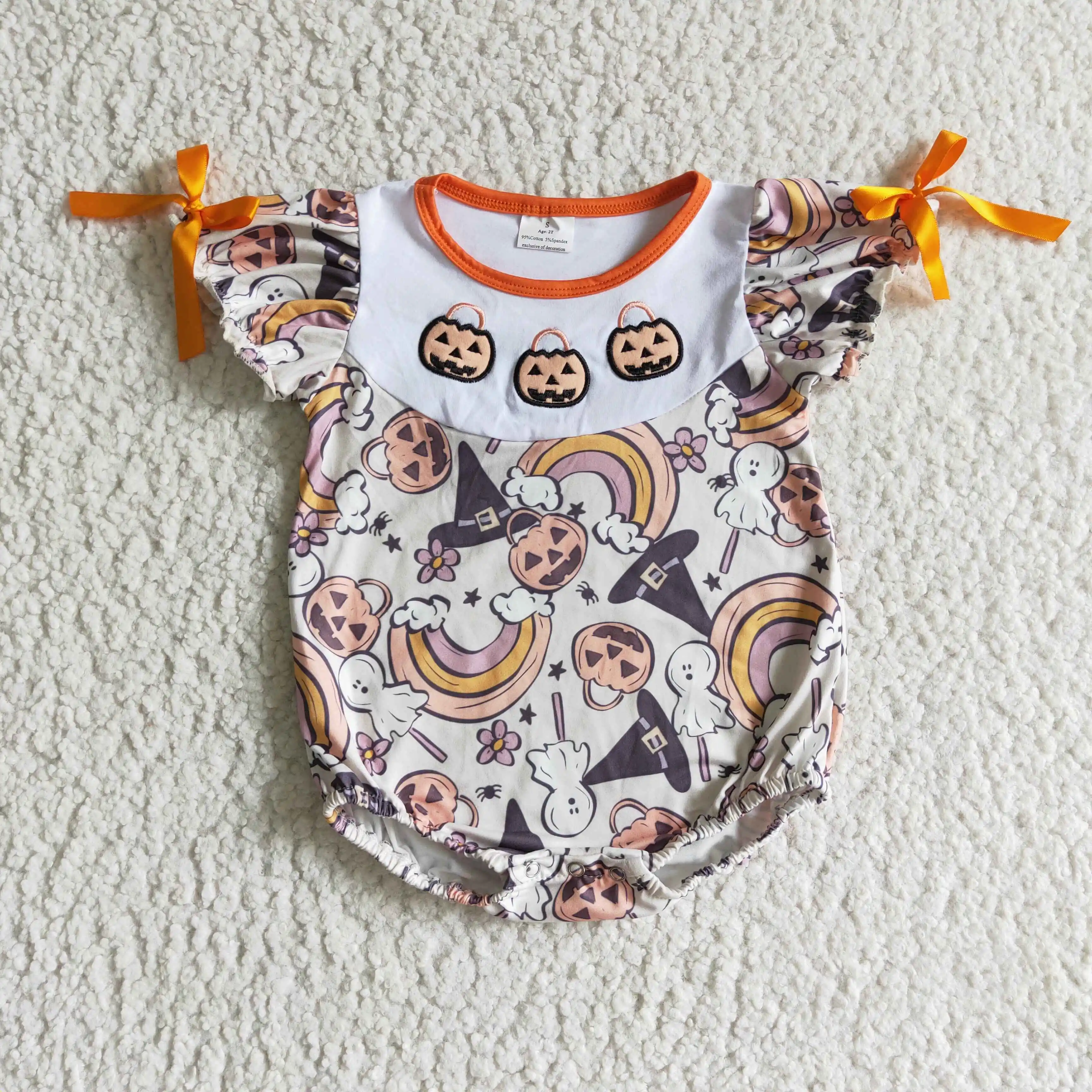 

H​ot Products RTS Kids Embroidery Rompers Baby Pumpkin Bodysuits Newborn Rainbow Fall One-Pieces