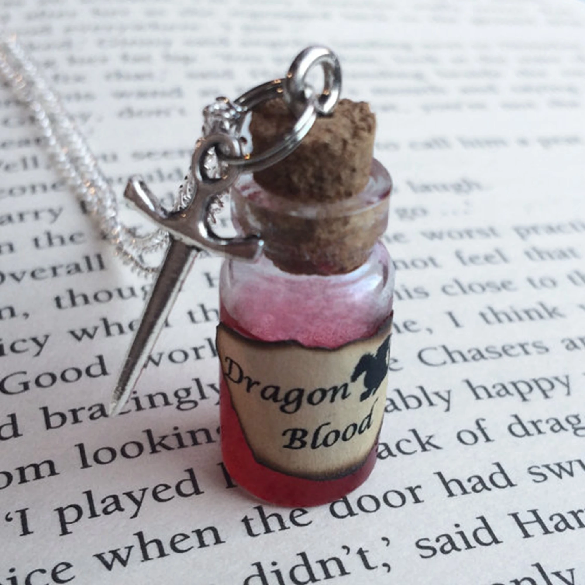 12pcs/lot Dragon Blood Bottle Necklace Pendant Sword Charm Silver Tone |