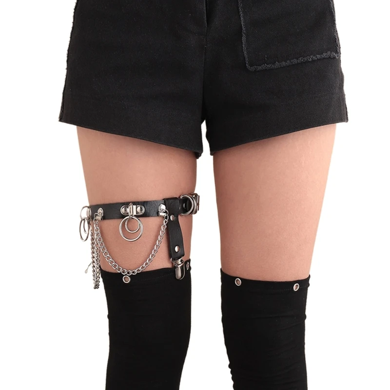 

Punk PU Leather Thigh Clips Leg Body Clips Harness Gothic Leg Garter Belt Fashion Beach Club Rave Party Body Supplies 37JB