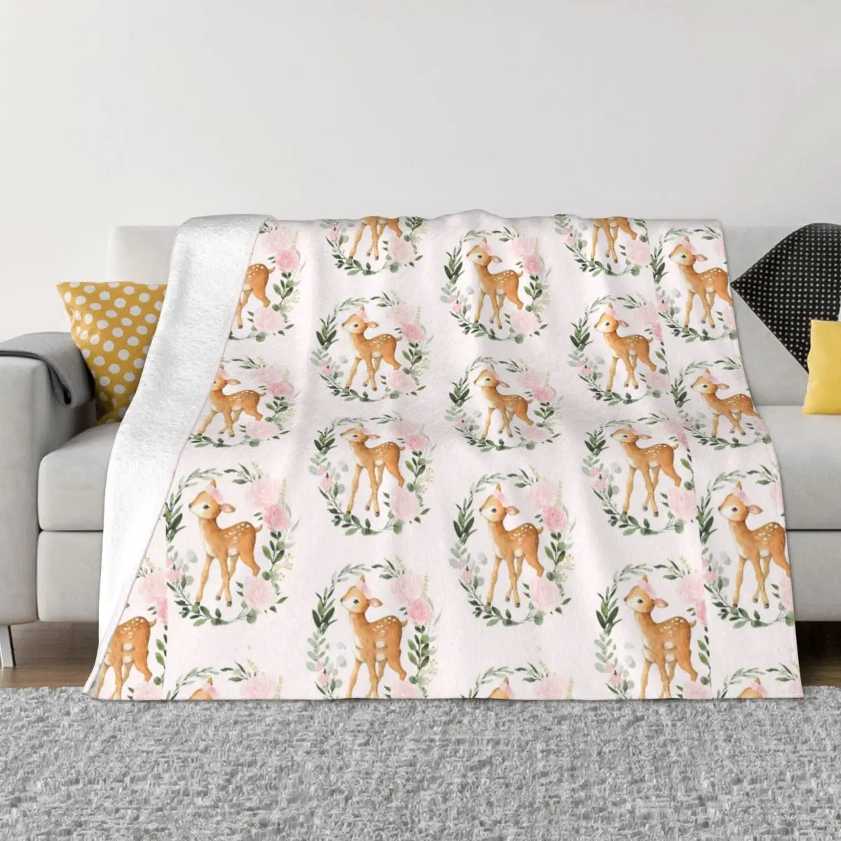 

Deer Plaid Cartoon Blanket Flannel Spring/Autumn Collage Art Gift Adults/Kids Animal Warm Throw Blanket for Home Office Quilt