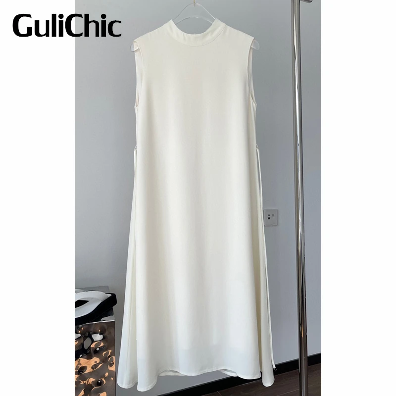 6.16 GuliChic Women Elegant Fashion Back Zipper Lace-Up Collect Waist Comfortable Sleeveless A-Line Dress
