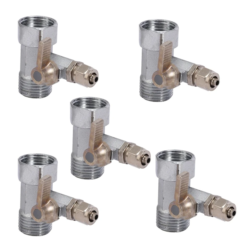

5X RO Feed Water Adapter 1/2 Inch To 1/4 Inch Ball Valve Faucet Tap Feed Reverse Osmosis Silver