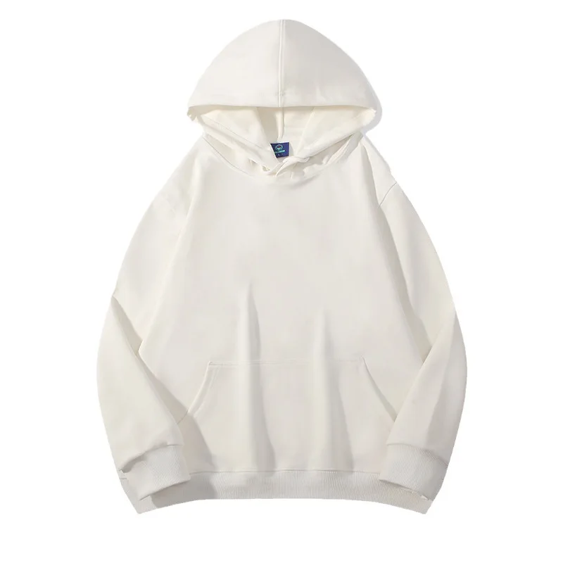 

Hoodies mens and womens large solid color loose composite hoodies with long-sleeved T white