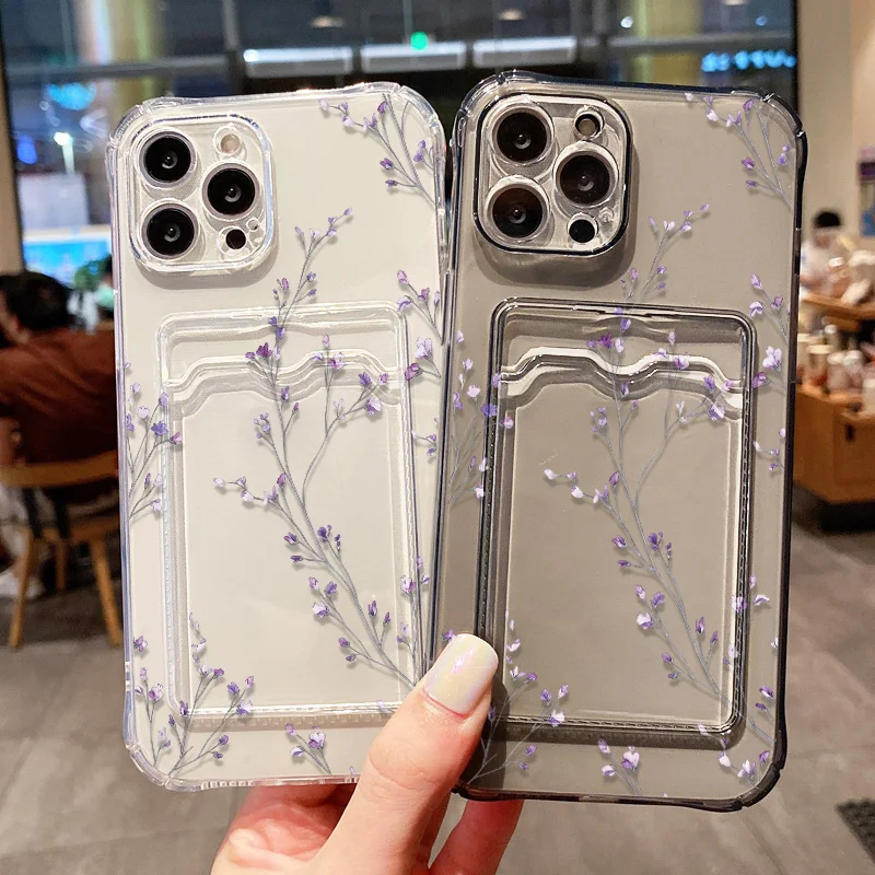 Фото Чехол для iPhone 17 Pro Max с узором «Цветы сливы», прозрачный, с держателем для карт, для iPhone 11, 12, 13, 14, 15, 16 Pro Max, XS, X №2