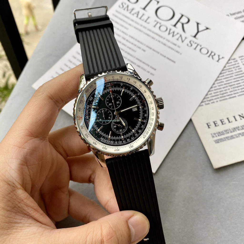

mens quartz chronograph Watch black rubber strap