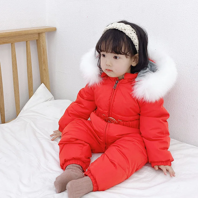 -30 Degrees Winter new baby cold-proof down jacket Girls purple thicker one-piece duck down jacket Warm velvet lining boy winter enlarge