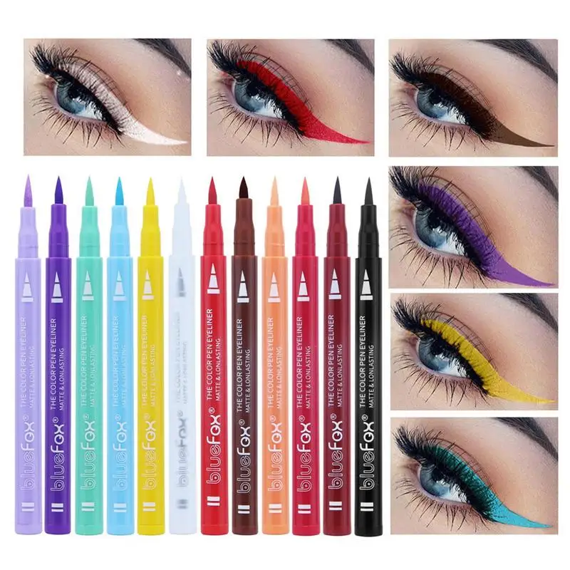 

Waterproof Rainbow Matte Colorful Liquid Eye Liner Pencil Color Eyeliner Pen Makeup Make Up Long-Lasting Cosmetics 12PCS