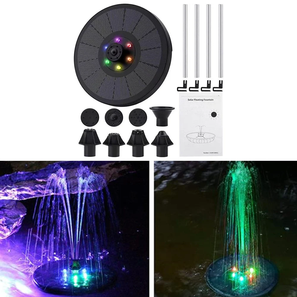 

Solar Water Fountain With 6 Color LED Lights 3W With 8 Nozzles Garden Bird Bath Customizable Spray Garden Decoration