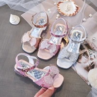 girls bow sandals 2022 summer fashion new kids sweet princess rhinestone shine sandals for party wedding shows