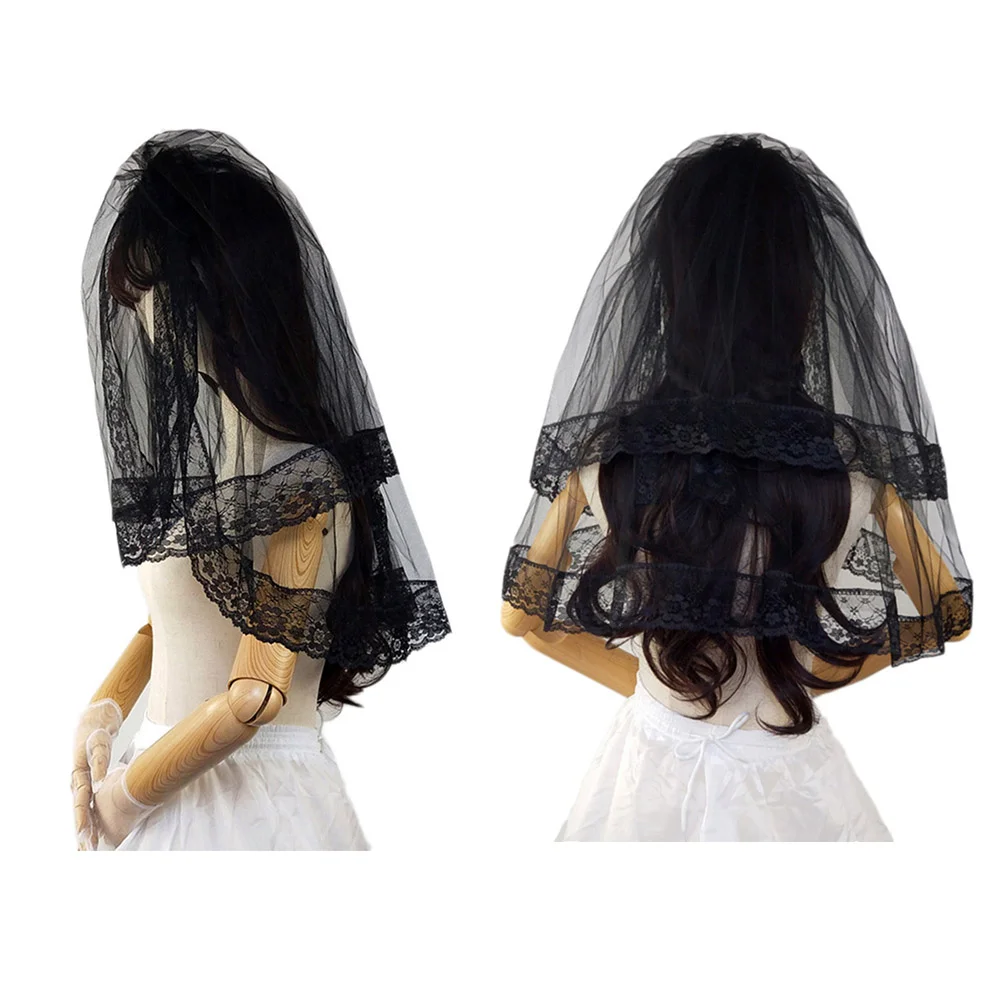 

Черная Фата Косплей Хэллоуин Свадьба ВИНТАЖНАЯ фотография декоративный двухслойный