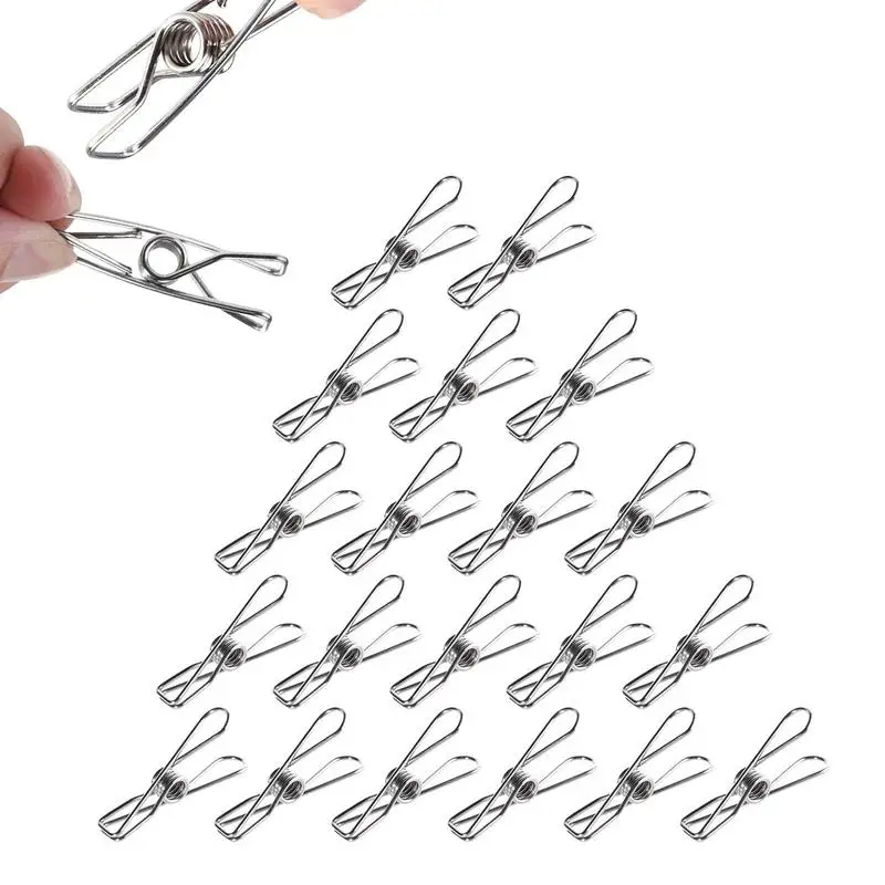 

20PC Clothes Drying Clips Stainless Steel Securing Folder Laundry Clothespins Multipurpose Metal Wire Clips Home Clothespin