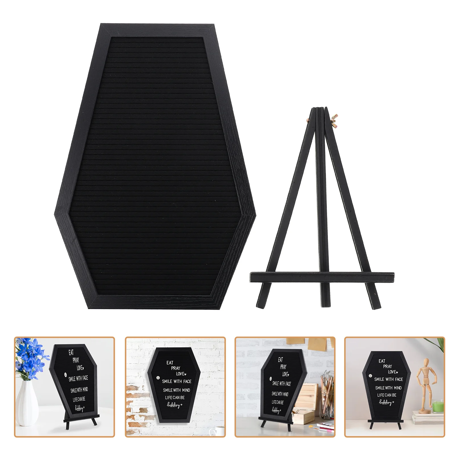 

Coffin Message Board Tripod Spooky Letter Table Top Decor Wood Geometric Desktop Felt Chalkboard Signs Wooden Accessory