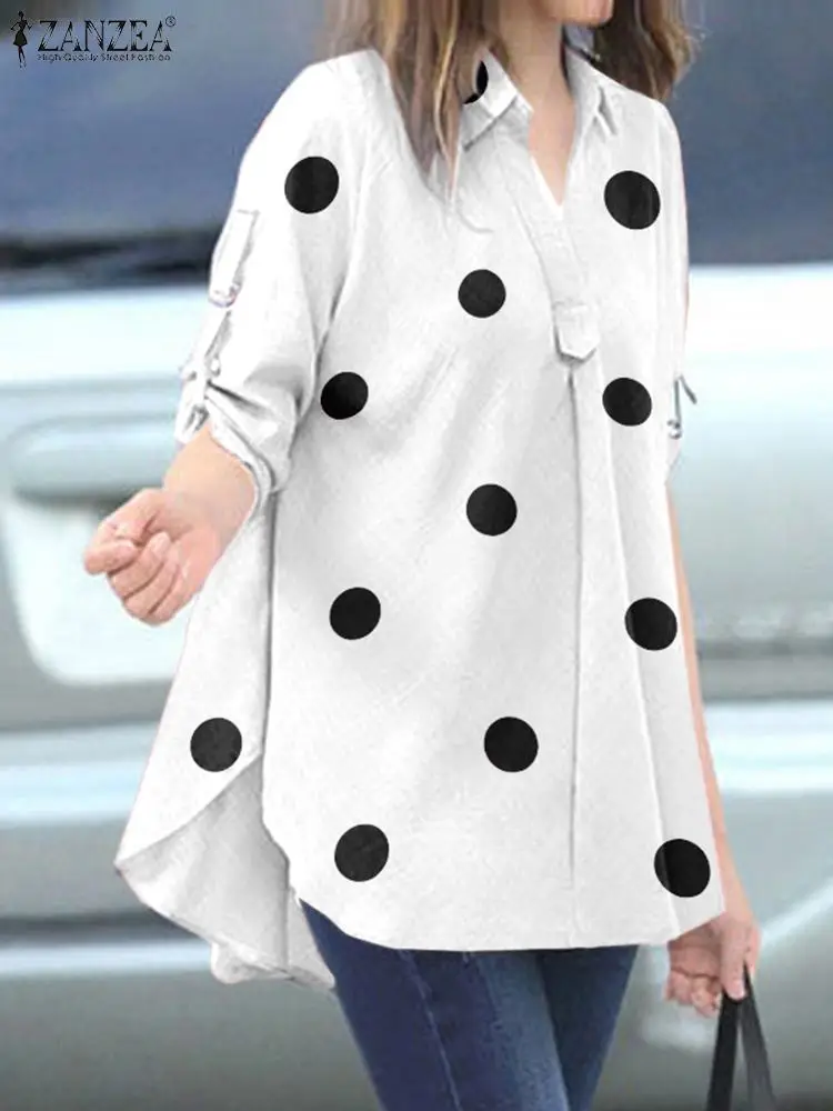 

Осенняя блузка ZANZEA с отложным воротником и рукавом 3/4, стильная женская рубашка в горошек с принтом, винтажные свободные праздничные топы с ...