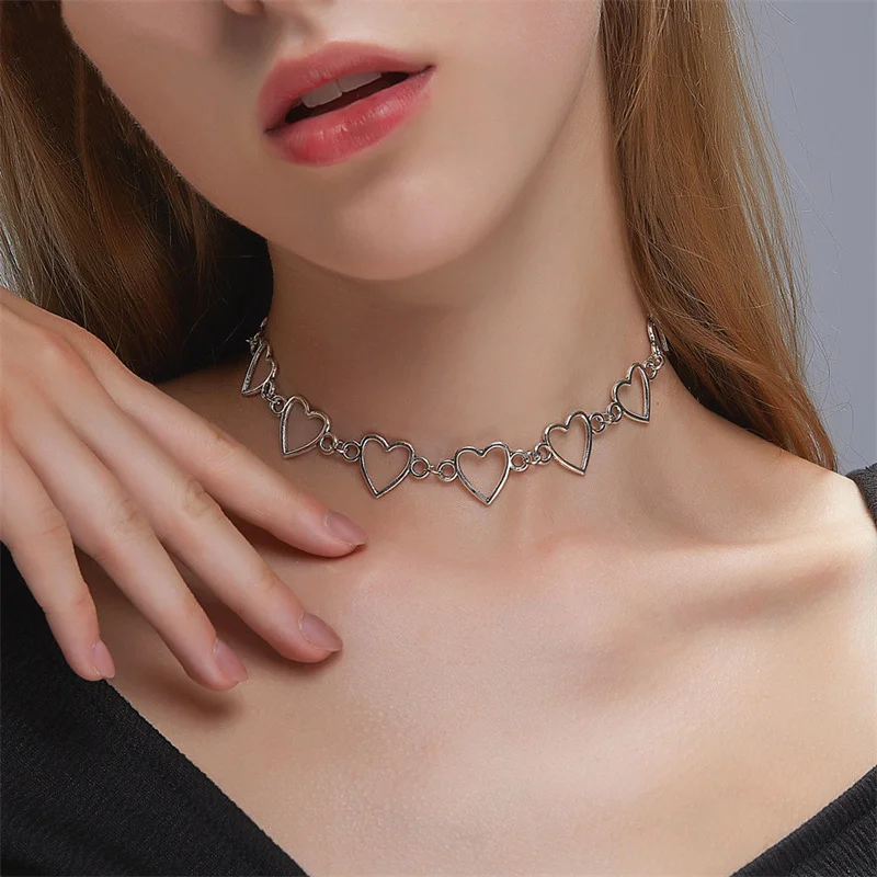 

Kpop Vintage Harajuku Goth Metal Heart Neck Chains Choker Grunge Necklaces For Women Egirl Cosplay Aesthetic Accessories Jewelry