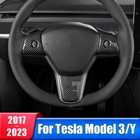 car steering wheel trim cover frame for tesla model 3 y 2017 2020 2021 2022 2023 model3 abs carbon sticker interior accessories