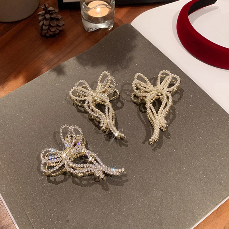 

Pearl Bow Hairpin Female Back Head Grab Clip Hair Accessories High-Quality Shark Clip Hairpin Headdress Large Hair Grab