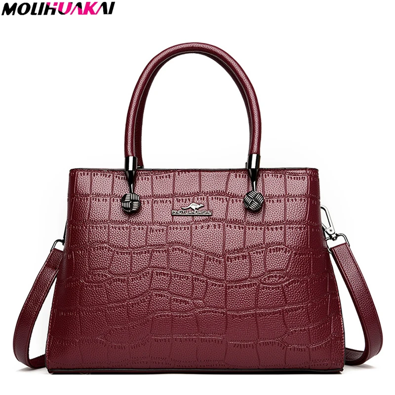 

Genuine Brand Leather 3 Layers Alligator Crossbody Bag for Women Female Shoulder Messenger Sac Luxury Designer Ladies Handbags