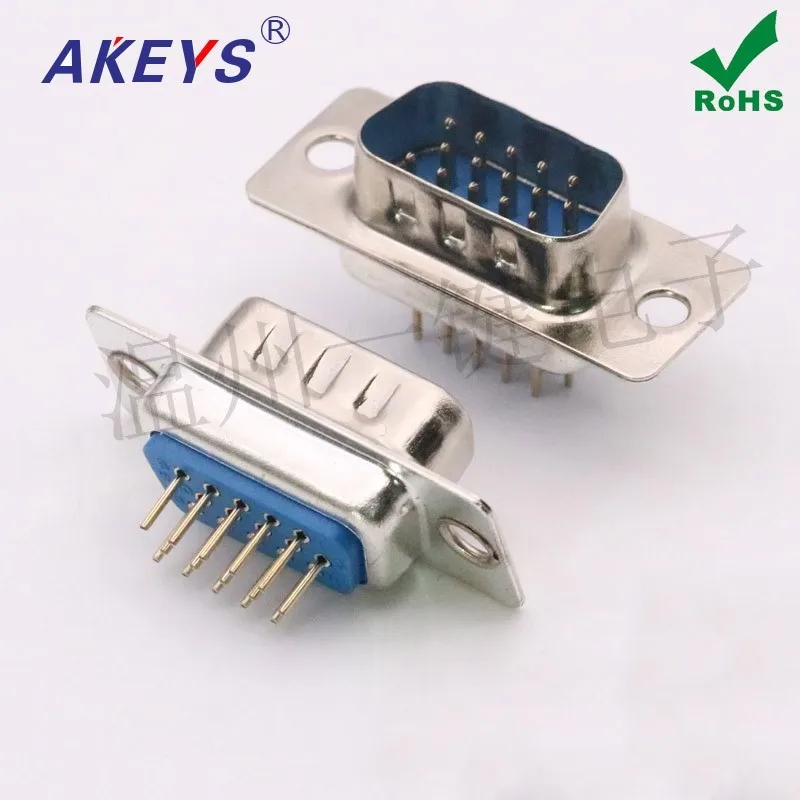 1 шт. DB15, 180 градусов, вертикальный штырь типа VGA, трехрядный синий клей, 15P штырьковый штырь, 15-ядерный последовательный порт RS