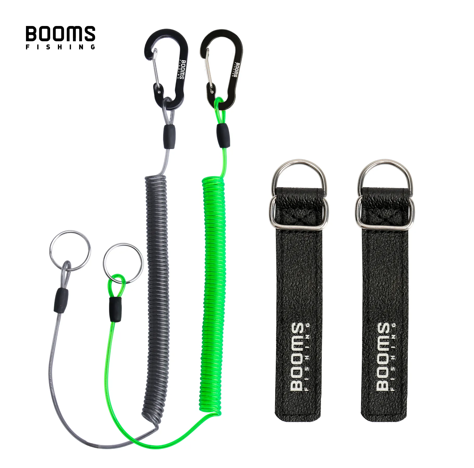 Booms Fishing T01 2M Fishing Coiled Lanyards with Rod Tie Beltb Fishing Lanyard  for Boating Ropes with Camping Carabiner Tools