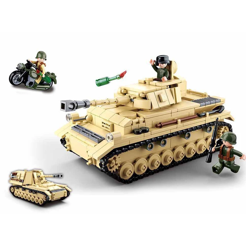 

NEW SLUBAN New World War II German Military Army Panzer IV Tank Model Building Blocks WWII Soldier Bricks Classic Kids Toys Boys