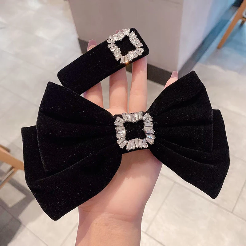 

South Korea Ins Temperament High Sense Of Design Black Velvet Gray Bow Hairpin BB Clip Hair Accessories