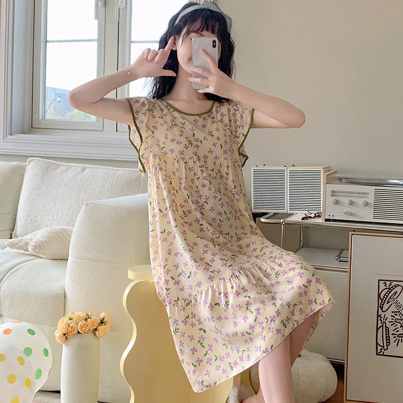 Round-neck Sleeveless Casual Night Wears For Women Attractive Nightwear Summer Pajamas Loungewear Homewear Big Size Clothing