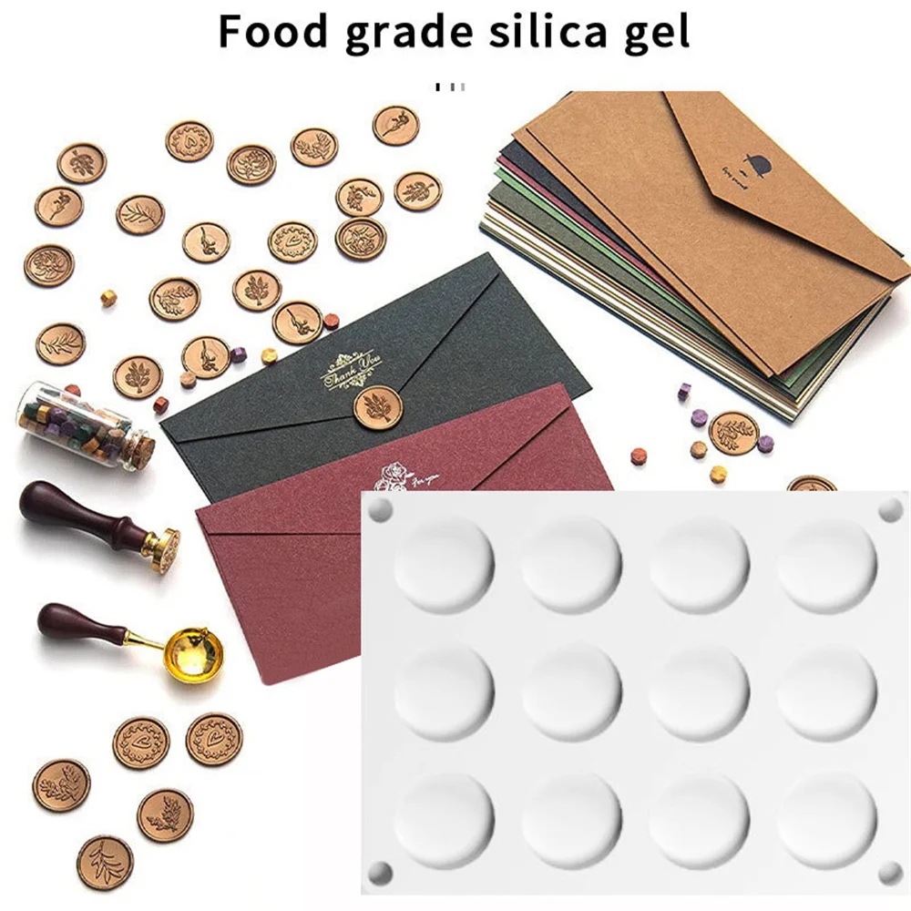 

12 Holes Wax Stamp Silicone Mold Mat DIY Resin Crafts Mold Wax Seal Stamp Making Pad for Scrapbook Gift Package Invitation Card